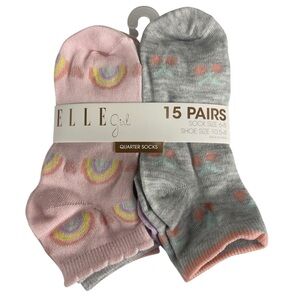 Elle Girl Kids 15 Pairs Quarter Socks Shoe Size 10.5-4 NEW